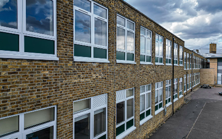 New White Framed Windows Across Classroom Elevation